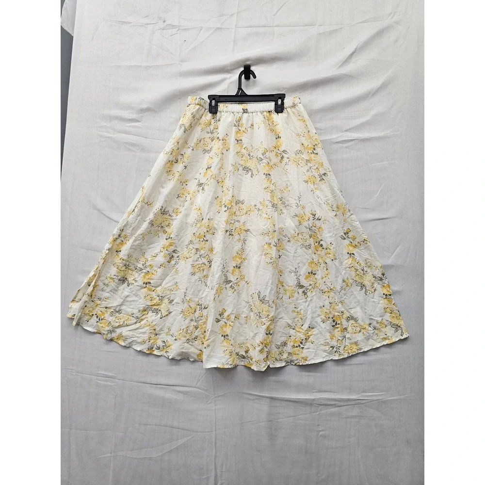 A New Day Womens Floral Midi Skirt White Cotton Blend Casual Size Medium